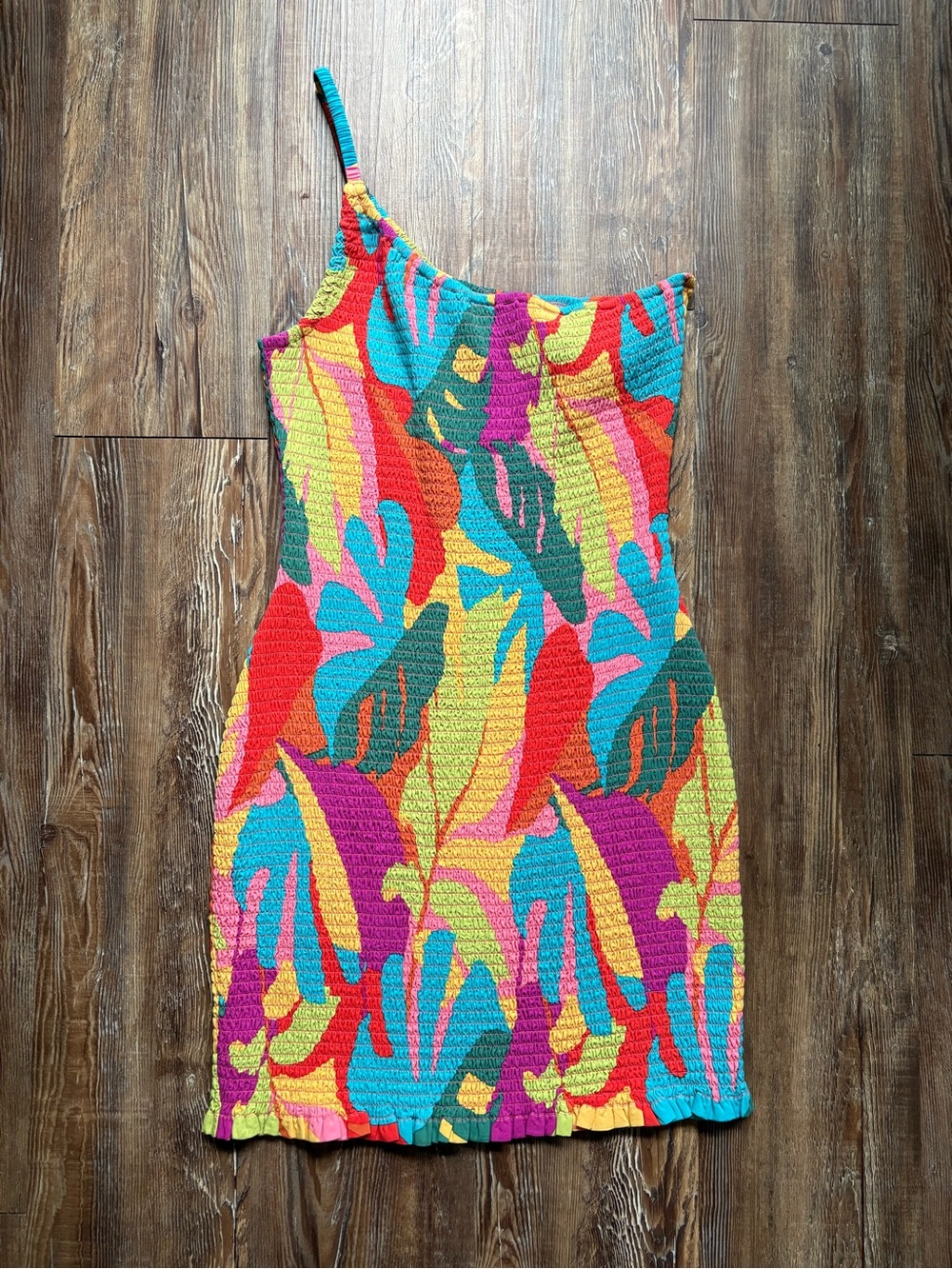 L*Space Blaire Tropical Print Smocked One Shoulder Mini Dress